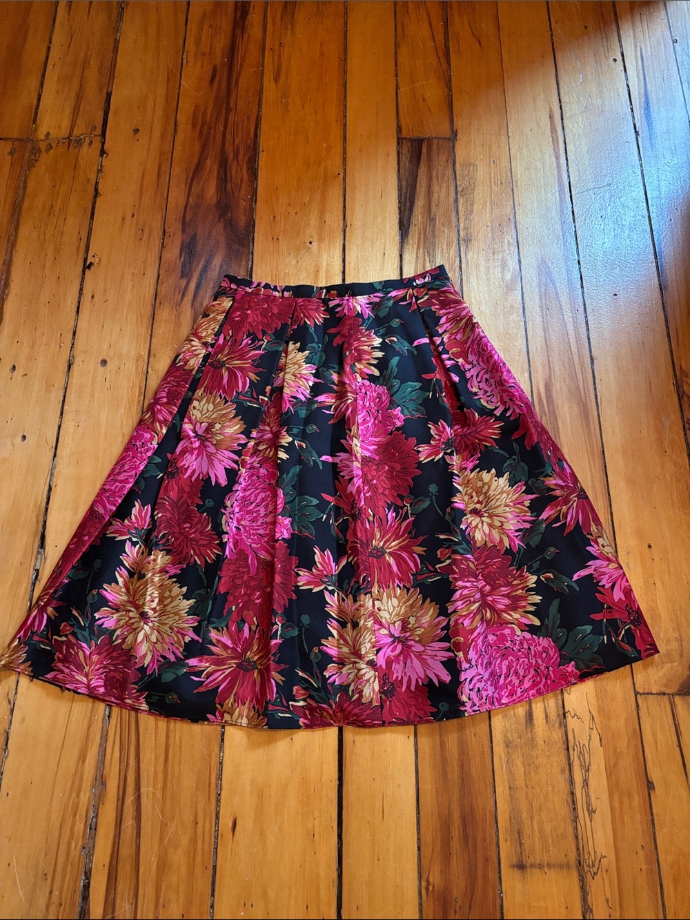 Talbots Black Skirt with Pink & Gold Floral Motif